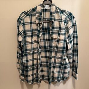 Old Navy Green and White Plaid Button Down Shirt